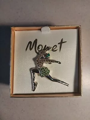 Vintage Monet Ice Skater Brooch With Rhinestones • $18