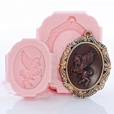 Unicorn Cameo Silicone Mold & Cameo Setting Mold Set Clay Resin Food Safe (264) • $15.99