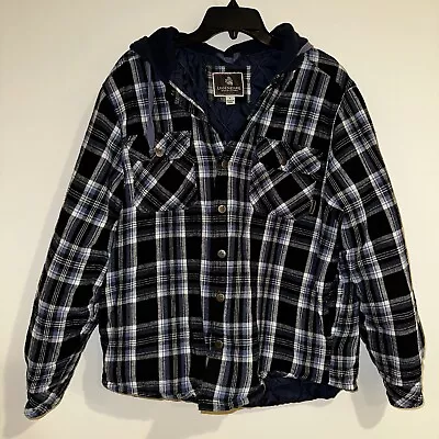 Legendary Outfitters Mens Shirt Jacket Large Black Blue Hoodie Flannel Shacket • $23