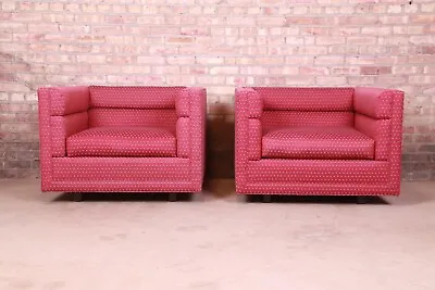 Roger Sprunger For Dunbar  Channel  Cube Lounge Chairs Pair • $3200