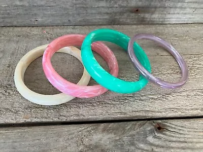 Vintage Lot Of 4 Plastic Marble Bangle Bracelets Green Pink Purple White • $6.99