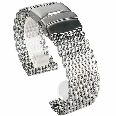 20/22/24mm Stainless Steel Silver Shark Mesh Bracelet Watch Band Strap Solid • $14.99