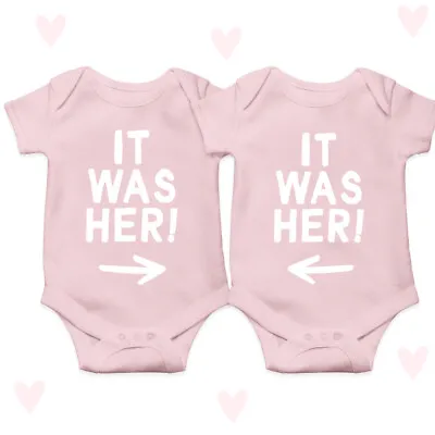 It Was Her Baby Grow Matching Twin Girl Gift Newborn Baby Shower Clothes Newborn • £17.81