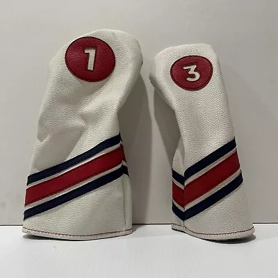 Vintage 3 Wood & 1 Wood Headcover (s) Head Cover Blue/White/Red • $16.99