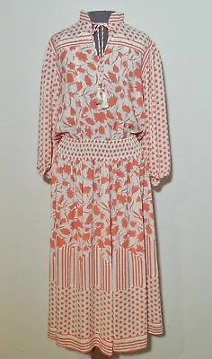 Vintage 1980's Diane Freis Coral / White Dress  MED • $75