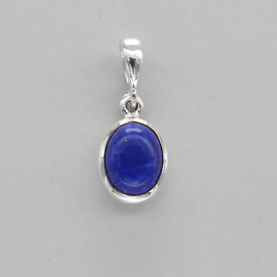 925 Sterling Silver - Blue Oval Lapis Lazuli Pendant - Pendentif Ovale #30 • $29