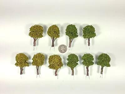10 Pcs 2.25  N Scale Model Trees: OAKS & MAPLES W REAL WOOD TRUNKS HO 11mm 15mm • $17.50