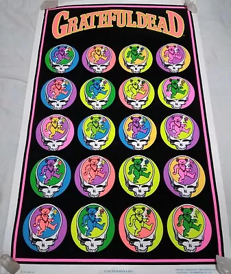 Vintage 1997 Grateful Dead Blacklight Velvet Poster STEAL YOUR BEAR 35 X23   • $149.99