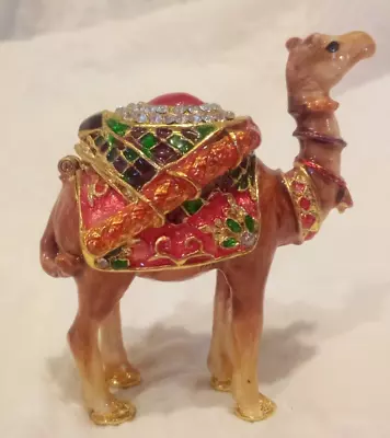 Camel Trinket Box Metal Enamel Bejeweled Magnetic Clasp 2.5  Tall • $13.99