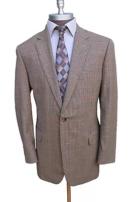 Brooks Brothers Madison 100% Wool Two Button Brown Houndstooth Blazer SZ 44L • $50.99