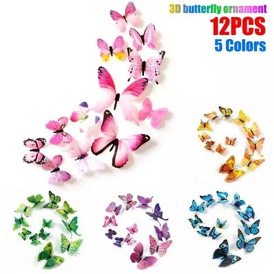 12pcs 3D Butterfly Wall Decals Stickers Removable Kids Nursery Decoration • $3.89