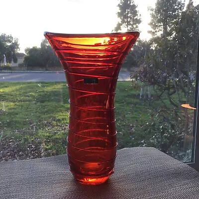 EVOLUTION BY WATERFORD Burnt Orange Swirl Heavy  11” VASE • $85