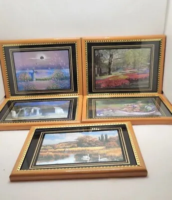 Lot Of 5 Vintage Foil 3D Framed Pictures Waterfall PondFlowers. 6×8 Inches.  • $32