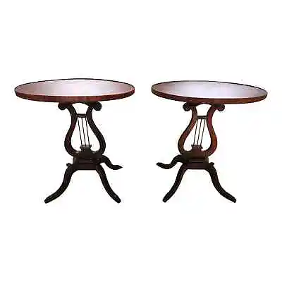 1960s Victorian Lyre Harp Side Tables - A Pair • $1450