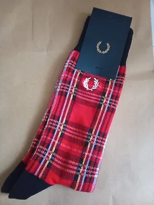 BNWT Fred Perry Stewart Red Tartan Socks Cotton Blend Size 9-11 Ska Mod • £14.99