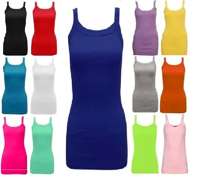 £4.36 • Buy Women Ladies Plain Bright Stretchy Ribbed T Shirt Strap Summer Vest Top UK 8-14 