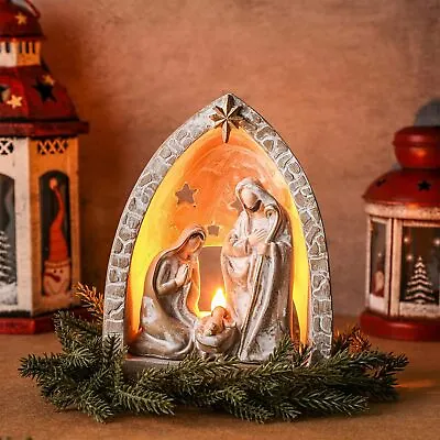 Christmas Nativity Set Modern Style Resin LED Tealight Candle Holder Statue • $55