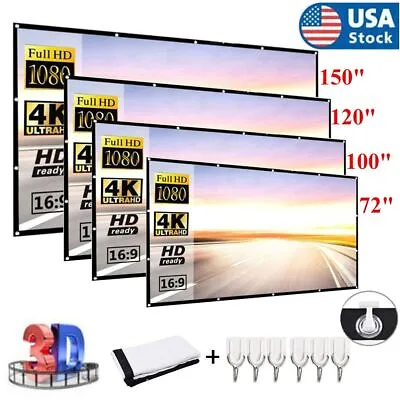 60 -150  Foldable Projector Screen 16:9 HD Outdoor Home Cinema Theater 3D Movie • $9.49