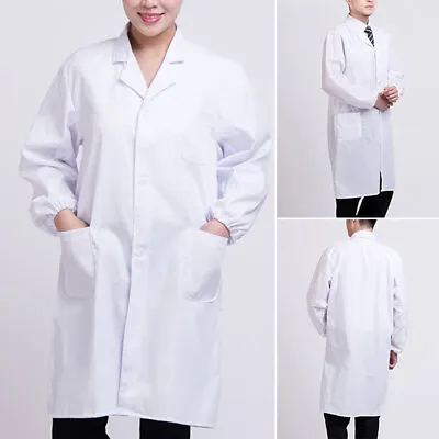 Long Sleeve White Lab Coat Medical Nurse Doctor Uniform Tunic Blouse Women Men • £9.47