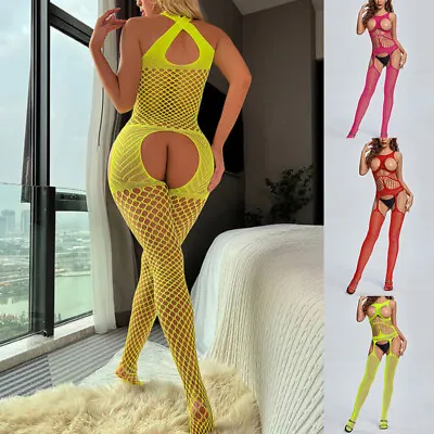 Women's Open Bust Crotch-less Body-stocking Lingerie Hollow Out Fishnet Bodysuit • $5.08