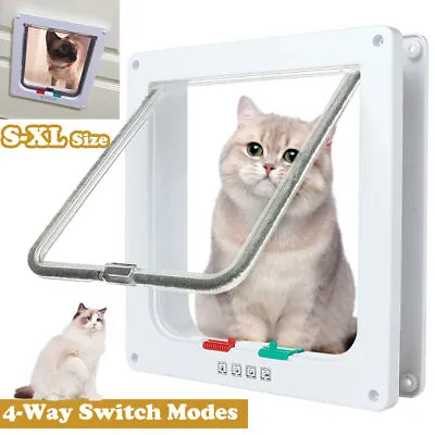 Pet Door Locking Small Medium Large Dog Cat Flap Magnetic White Frame 4 Way • £9.06