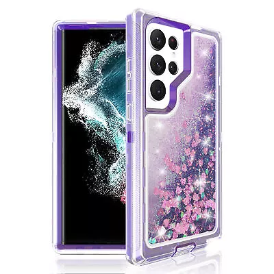 For Samsung S23 Ultra S22+ S21 S9 S8 S10 Note 10/20 Liquid Glitter Defender Case • $17.98