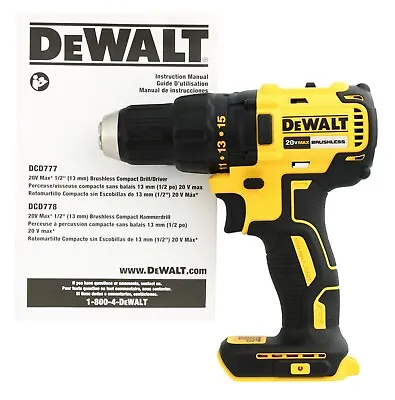 DeWalt 20V Max Drill/Driver DCD777 0.5-Inch Cordless Brushless Drill/Driver Tool • $59.99