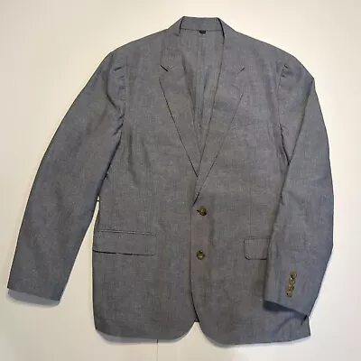 J CREW Ludlow Blazer Mens 44R Blue Somelos Cotton-Linen Chambray Jacket Slim Fit • $48