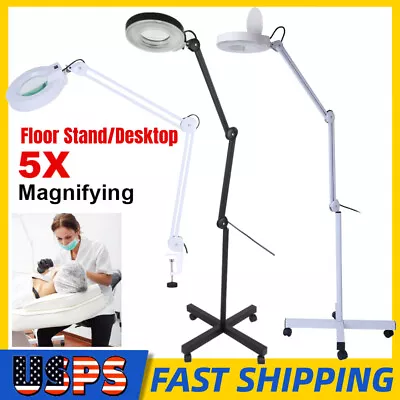5x Magnifier Diopter Table Magnifying Floor Lamp Desk Light Adjustable New • $46.99