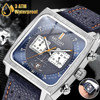 MEGIR Waterproof Men's Quartz Watch Leather Luminous Business Chronograph Luxury • $18.48