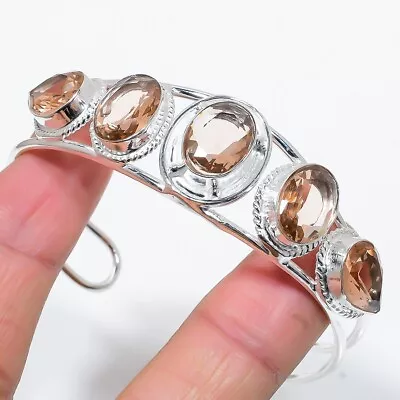 Morganite Gemstone 925 Sterling Silver Handmade Jewelry Bangle Size 7-8 • $11.39