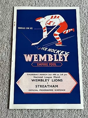 1950 Wembley Lions V Streatham Ice Hockey National League Match Programme • £4.99