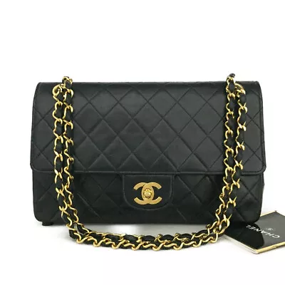 $5.50 • Buy Vintage CHANEL Double Flap 25 Quilted Lambskin W/Chain Shoulder Bag Black/4K0080