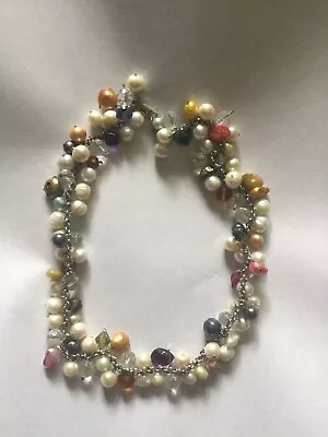 Necklace With Colored Pearls And Crystal Beads 18  Classic Fashion Jewelry • $40