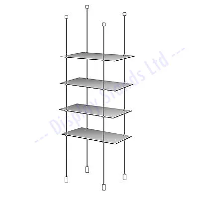 Hanging Shelf Kit 600mm X 200mm 4x Acrylic Shelves Shop Window (DS230/3) • £131.27