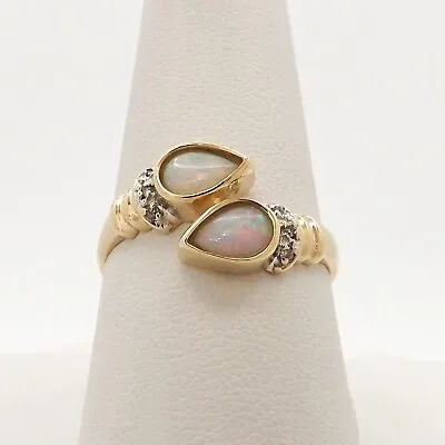 14k Gold Opal Diamond Bypass Ring October Birthstone Sz9 Alwand Vahan • $349