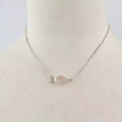 Mother Of Pearl Choker Necklace Double Silver Toned Chains Multi-Layered • $11.99