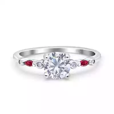 Vintage Style Round Bridal Wedding Ring Marquise Simulated 925 Sterling Silver • $19.79