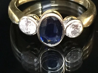 £550 • Buy 18ct 18k  750 Gold Rub Over Set .50 TCW Diamond Sapphire Ring UK O US 7 EU55