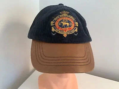 Polo Ralph Lauren Vintage Blue Corduroy & Leather Brim Crown Crest Baseball Cap • $256.45