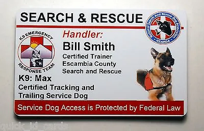 $21.95 • Buy Search And Rescue Service Dog Id Badge Custom Card Working Dog 25