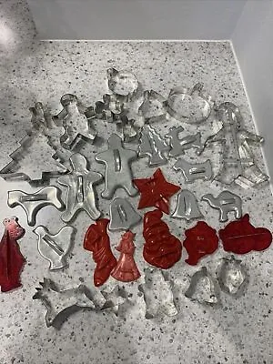 $14 • Buy 31 Vintage Christmas Holiday Aluminum Tin Metal Red Cookie Cutters Gingerbread