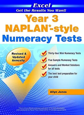 Excel Year 3 Naplan- Style Numeracy Tests By Allyn Jones Paperback Book NEW • $22.80