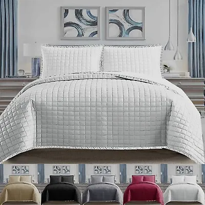 Luxury Quilted Embossed Bedspread Bedding Set Single Double King Size Bed Throw • £16.14