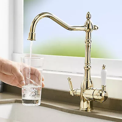 ENKI KT084 Gold Kitchen Sink Mixer Filter Tap Traditional 3 In 1 Water Purifier • £50