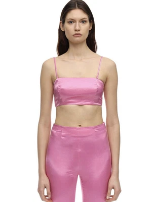 $23.99 • Buy STAUD Womens Size 2 Satin Crop Top Alessi Solid Pink Y2K