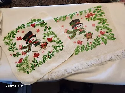 Vintage Christmas Towel And Matching  Wash Cloth Snowman • $16