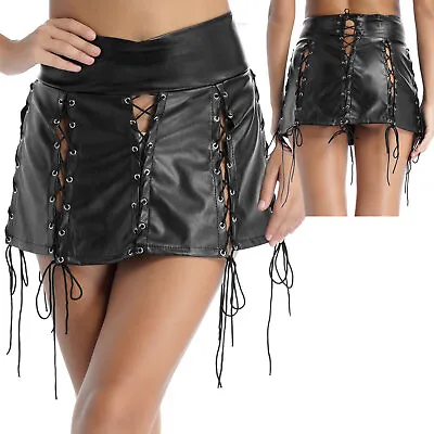 Women's Scottish Kilt Skirt Hollow Out Faux Leather Strappy Lace-up Mini Skirts • $7.43