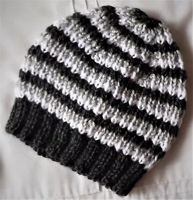 Small Newborn Baby Beanie/hat. Charcoal/grey/white/soft. Hand-knitted By Me. • $7.99