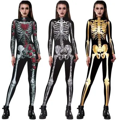 Halloween Women Skeleton Bone Frame Jumpsuit Bodysuit Fancy Dead Cosplay Costume • £9.95